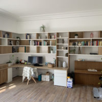 magnifique bureau bibliothèque avec étagère sur-mesure en chêne